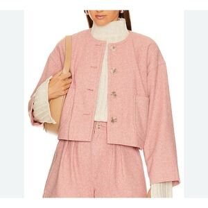 Joie Delia Oversized Button-Down Jacket Pink Wool Blend with Button Closure S